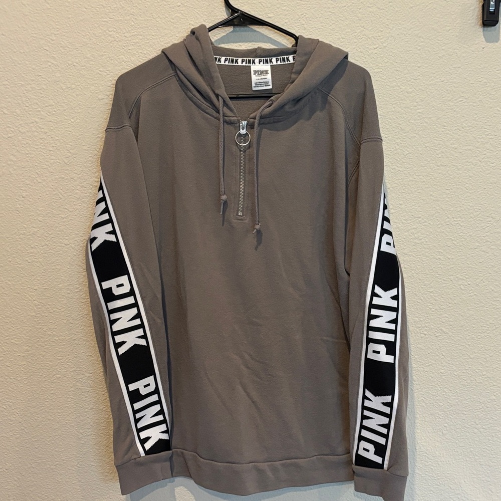 PINK Victoria's Secret Taupe 3/4 zip Hoodie with Black Accents